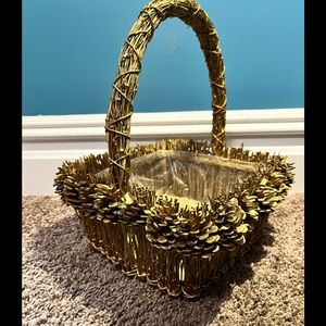 Vintage Gold Pine Cone Basket